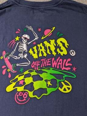 Vans Off The Wall Skeleton Skate Graphic Tee Navy Youth XL